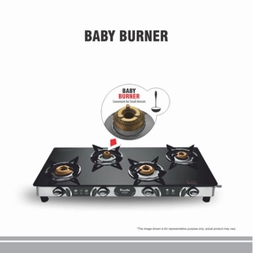 Preethi Blu-Flame Stainless Steel Jumbo Max Glass Top LPG Gas Stove with 4 Burner (Multicolour)