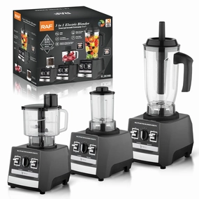 RAF 3-in-1 Electric Blender | Stainless Steel Tool Head | Low Noise | Fast Start | Easy To Clean | Black Color