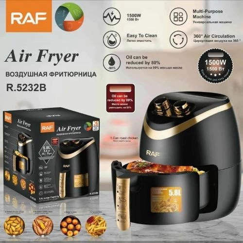 Raf Air Fryer, 1500Watts, 5.8Lit, Black