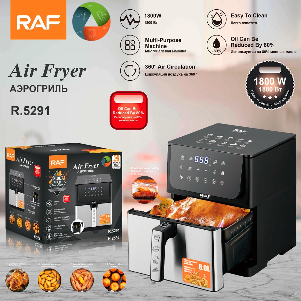 RAF Air Fryer | 1800W | 8.0L Capacity | Non-stick Coating | Temperature Control | Easy to Clean