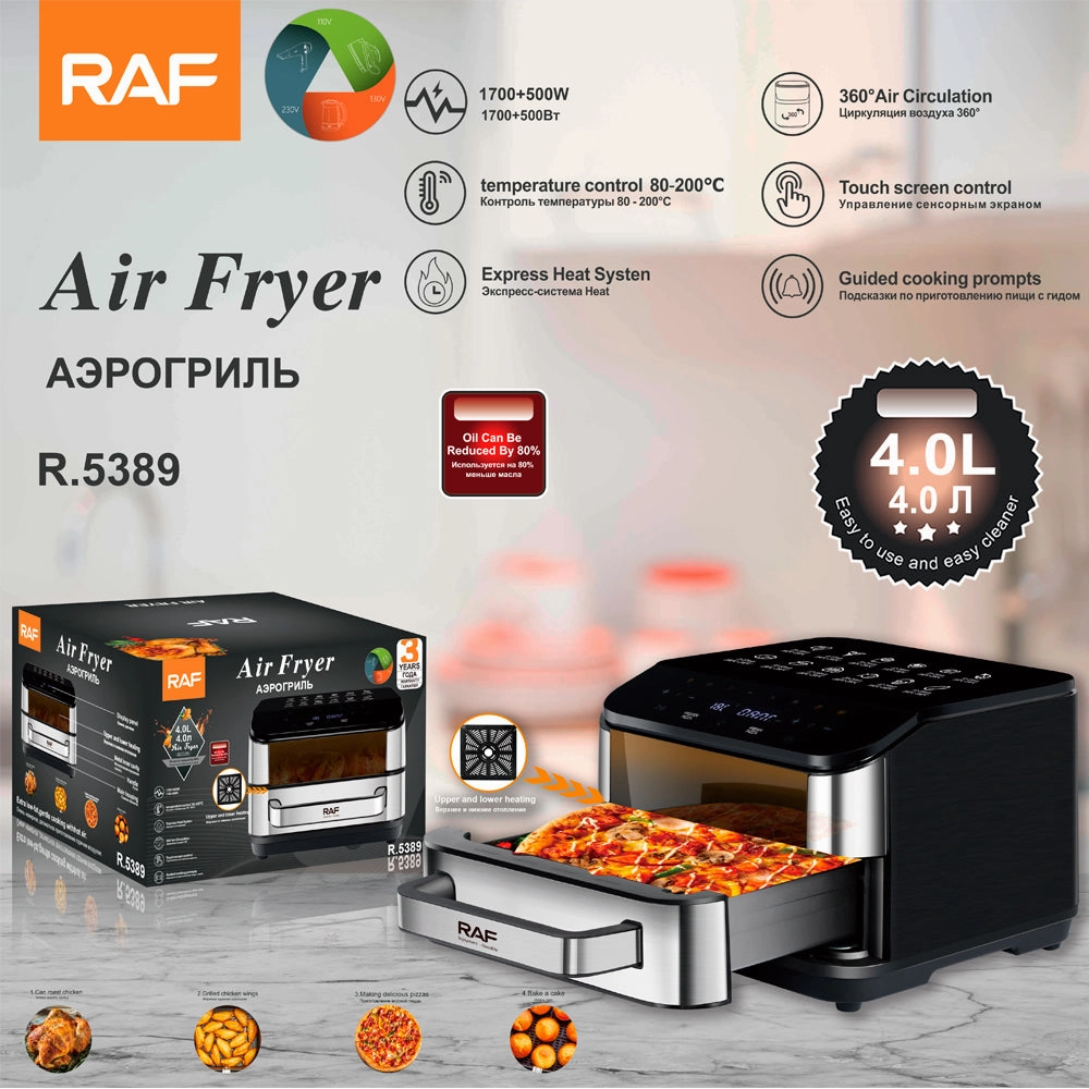 RAF  AirFryer | 4L Capacity | 2200W Power | Dual Heating | Temperature Control | Non-stick Coating | Touch Screen Control