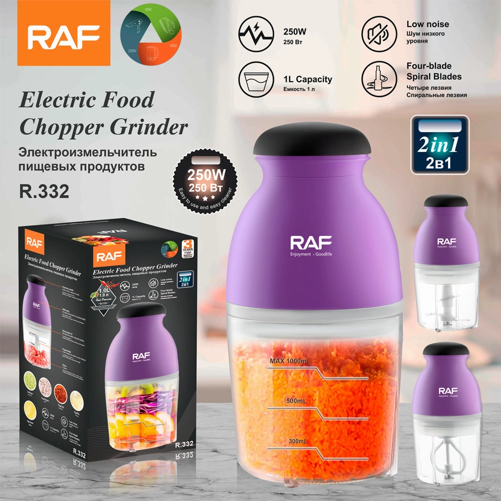 RAF Electric Food Chopper Grinder | 250W | 1000ML Capacity | Stainless Steel Blades | Low Noise