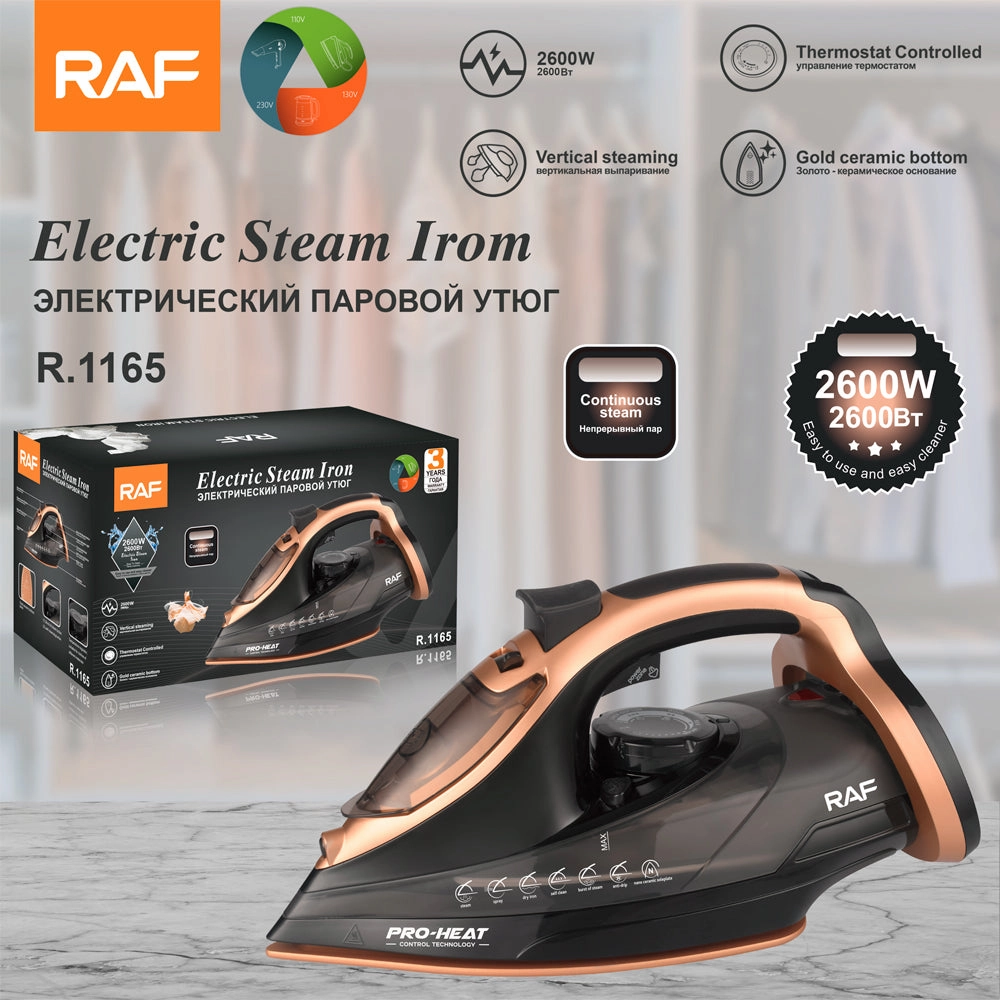 RAF Electric Steam Iron | 2600W | Vertical Steaming | Gold Ceramicbottom | ThermostatControlled