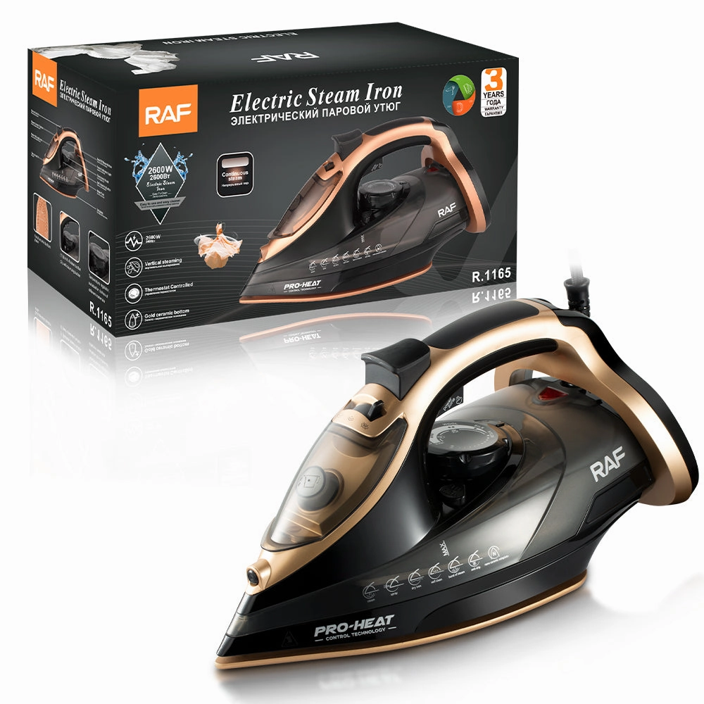 RAF Electric Steam Iron | 2600W | Vertical Steaming | Gold Ceramicbottom | ThermostatControlled