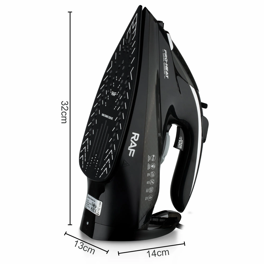 RAF Electric Steam Iron | 2800W | Burst of Steaming | Nano CeramicSoleplate|SelfCleaning