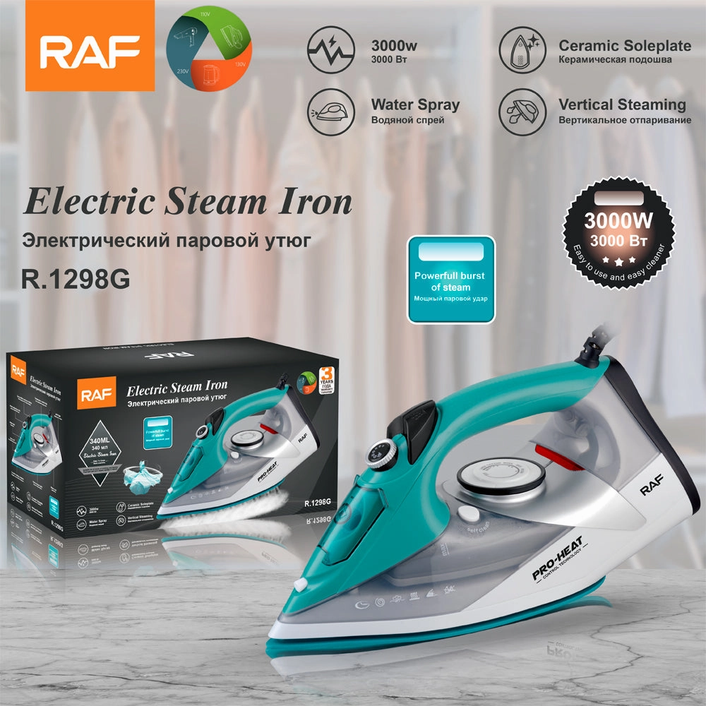 RAF Electric Steam Iron | 3000W | Vertical Steaming | CeramicSoleplate|Water Spray | PowerfullBurstofSteam