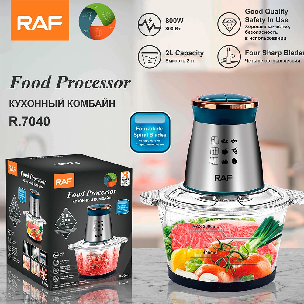 RAF Food Processor | 800W | 2L Capacity | 4 Sharp Blades | Speed Control