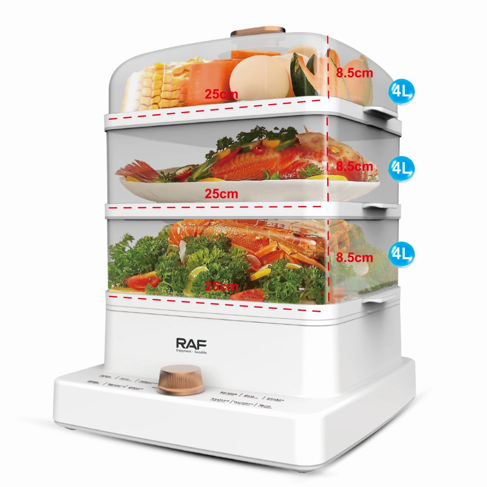 RAF Food Steamer | 12L Capacity | Rapid Steam Release | 1300 ml Volume | 1000-1200W | 220-240V~ 50/60Hz