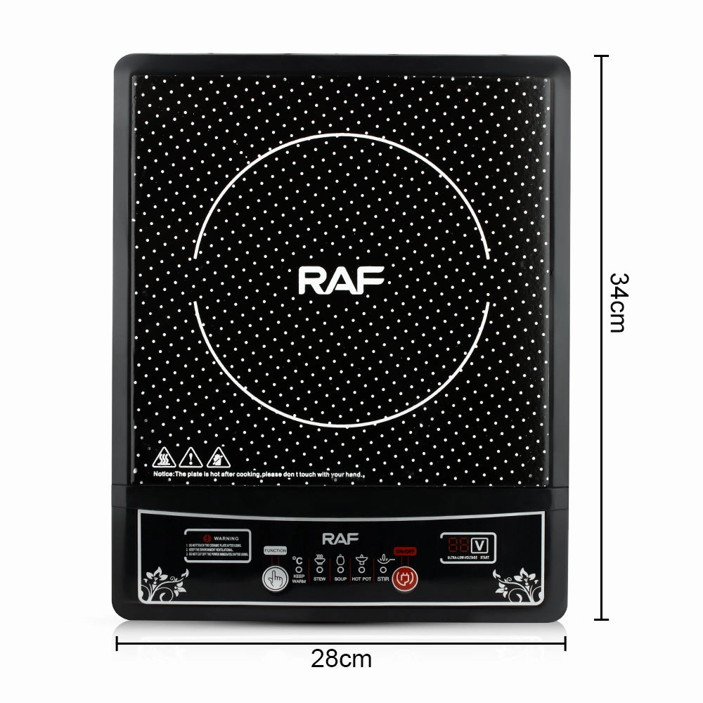 RAF Induction Cooker | 2000W | Ceramic Cooktop | 5 Functions | Key Control |  Large Firepower | Pattern Cooking