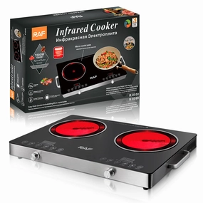 RAF Infrared Cooker | Double Burner Electric Cooktop | Stainless Steel Shell, 670*400*5mm | Digital LED Display | Large FirePower | Pattern Cooking | 7000W