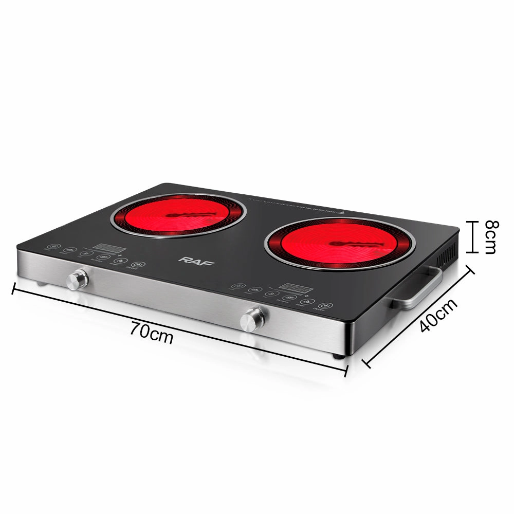 RAF Infrared Cooker | Double Burner Electric Cooktop | Stainless Steel Shell, 670*400*5mm | Digital LED Display | Large FirePower | Pattern Cooking | 7000W