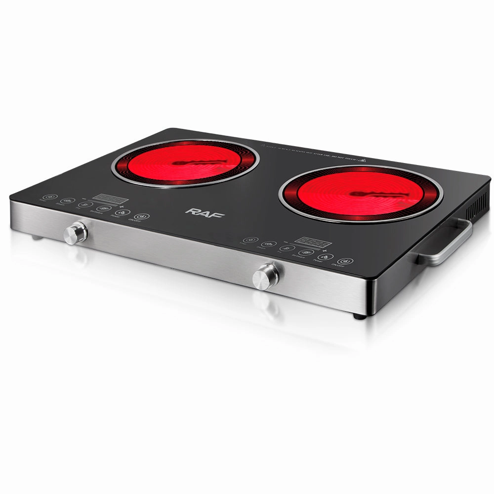 RAF Infrared Cooker | Double Burner Electric Cooktop | Stainless Steel Shell, 670*400*5mm | Digital LED Display | Large FirePower | Pattern Cooking | 7000W