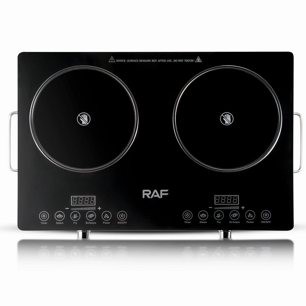 RAF Infrared Cooker | Double Burner Electric Cooktop | Stainless Steel Shell, 670*400*5mm | Digital LED Display | Large FirePower | Pattern Cooking | 7000W