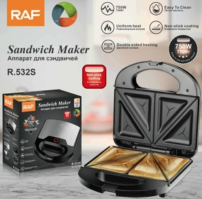 RAF Sandwich Maker | 750W | | Easy To Clean | Non-stick Coating | Uniform Heat | Double-sided Heating