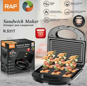 RAF Sandwich Maker | 750W | Double sided heating | Uniform heat | Non-stick coating|EasyToClean