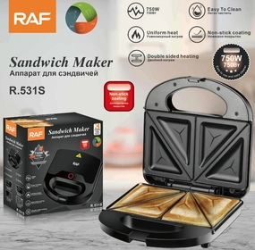 RAF Sandwich Maker | 750W | Uniform heat | Double sided heating | Non-stick coating|EasyToClean