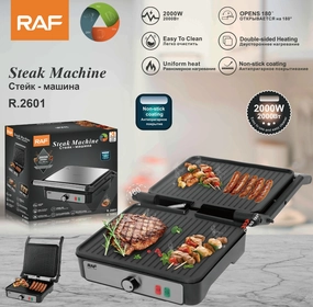 RAF Steak Machine | 2000W | Opens 180 degree | Double-sided  Heating | Non-stick Coating | Easy to Clean