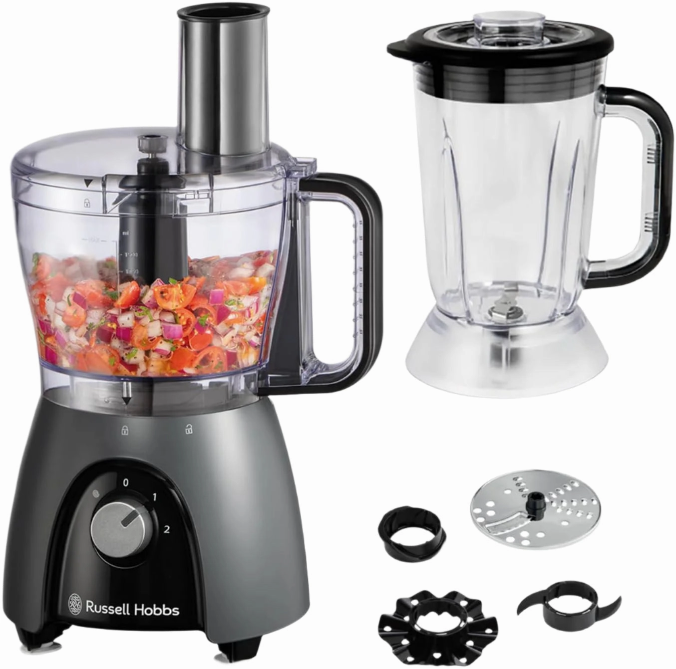 Russell Hobbs Food Processor, 600Watts, Matte Charcoal
