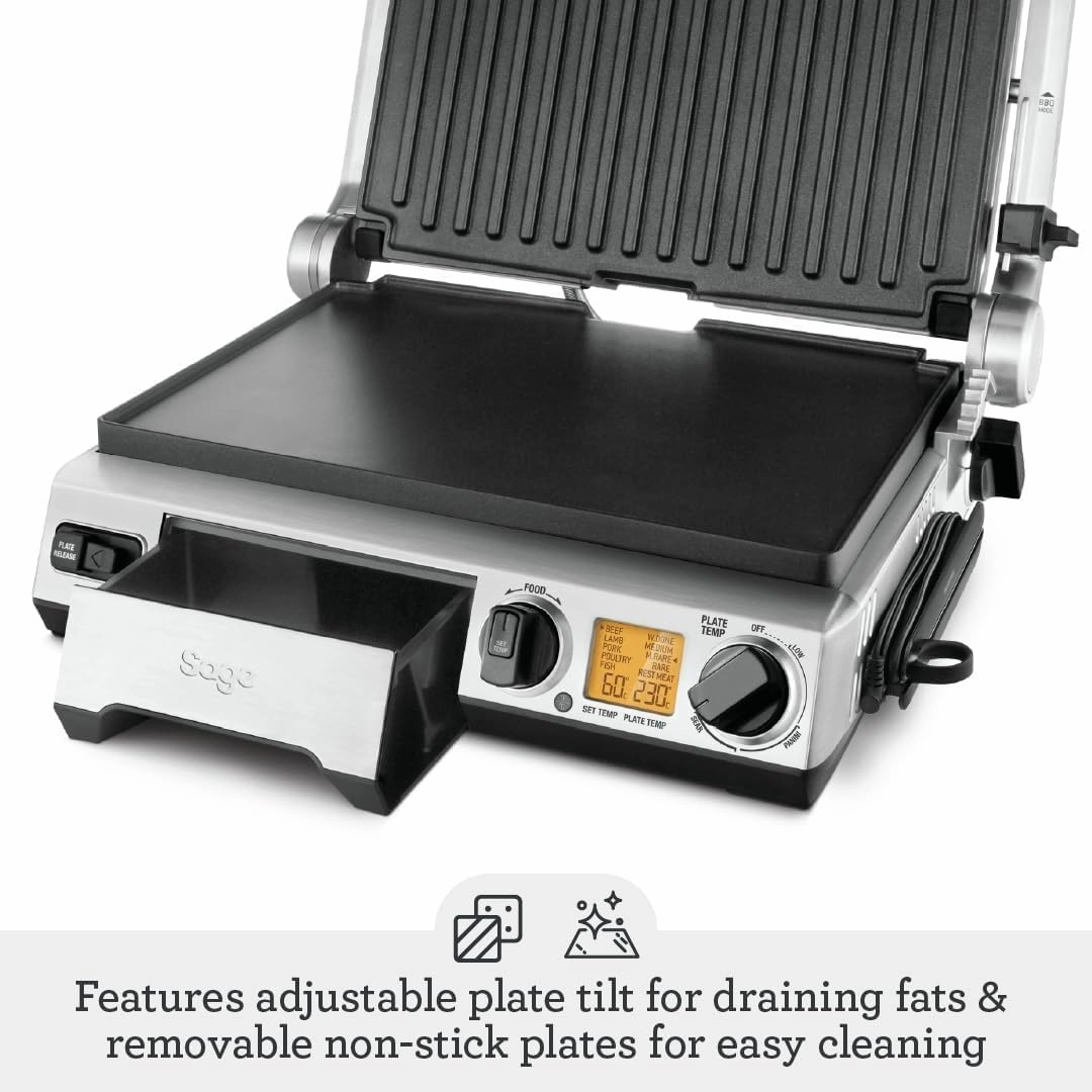 Sage 2400W Cast Aluminium Non-stick Smart Grill Pro - Brushed Stainless Steel| BGR840BSS