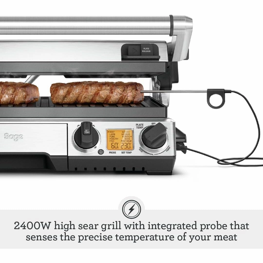 Sage 2400W Cast Aluminium Non-stick Smart Grill Pro - Brushed Stainless Steel| BGR840BSS
