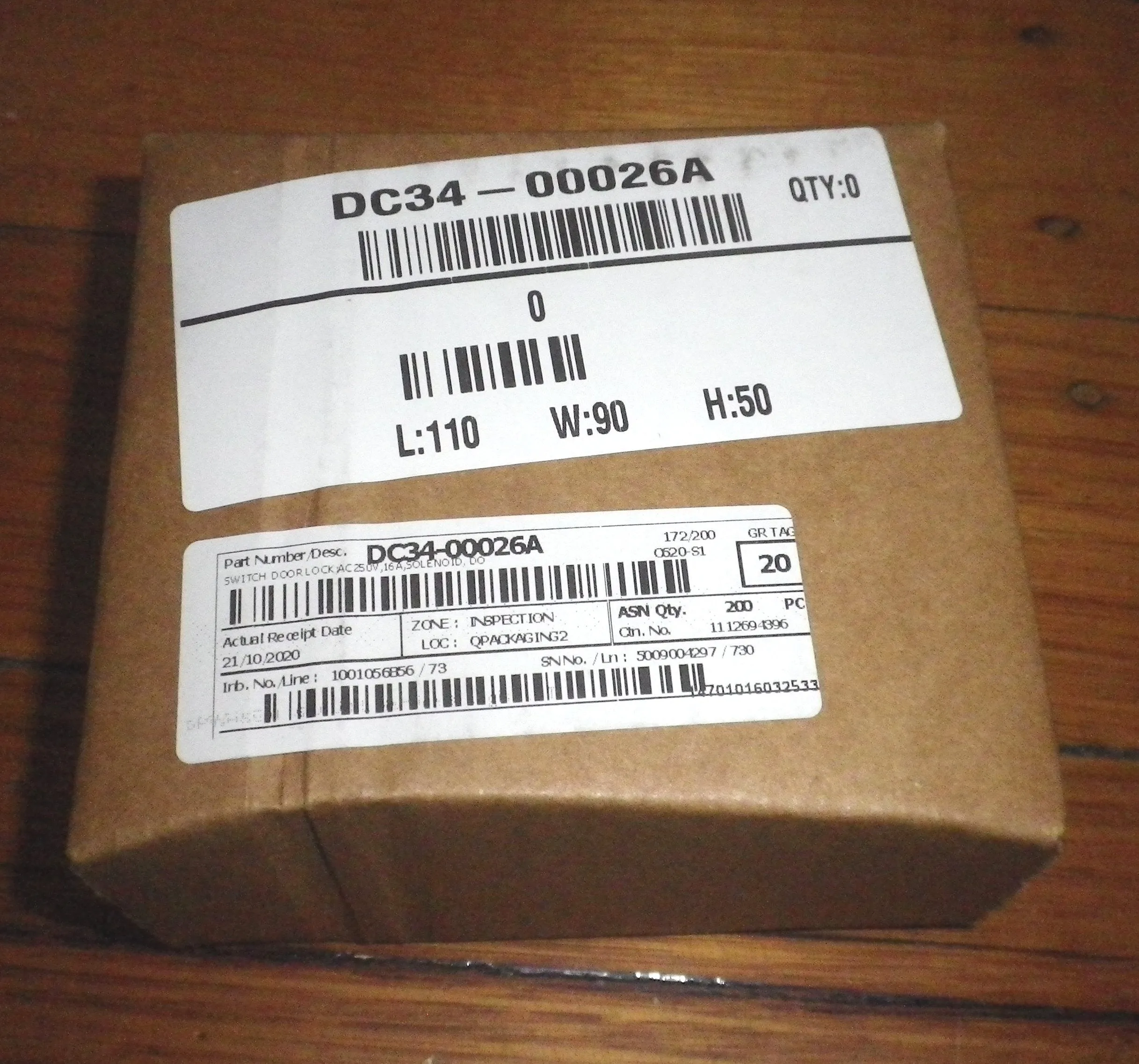 Samsung WD75J5410AWSA Front Loader Door Interlock Switch- Part # DC34-00026A