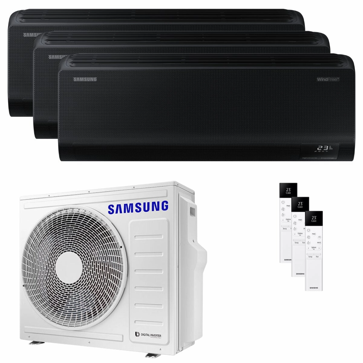 Samsung Windfree Black trial split air conditioner 7000 12000 12000 BTU inverter A   wifi external unit 6.8 kW