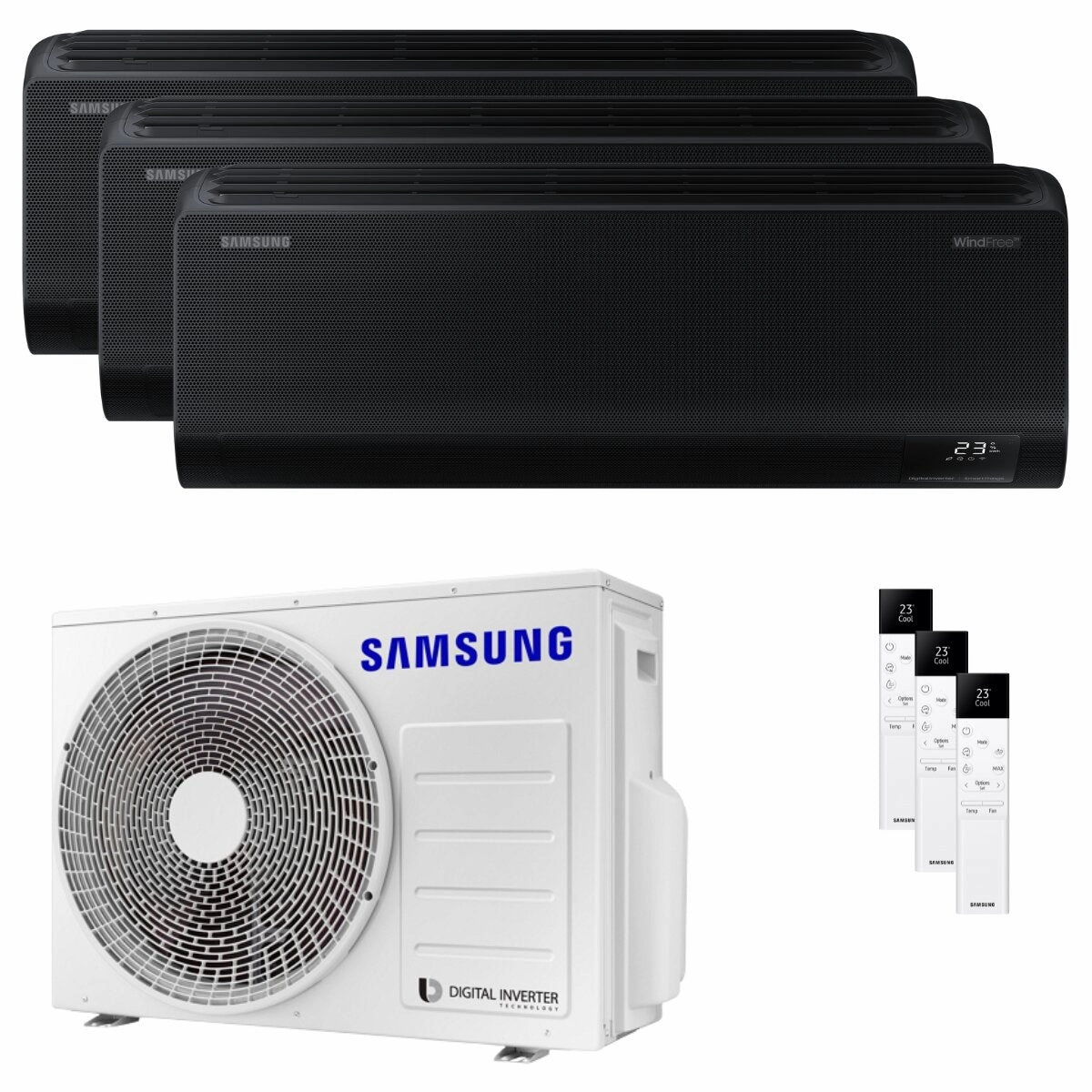 Samsung Windfree Black trial split air conditioner 7000 9000 9000 BTU inverter A   wifi external unit 5.2 kW