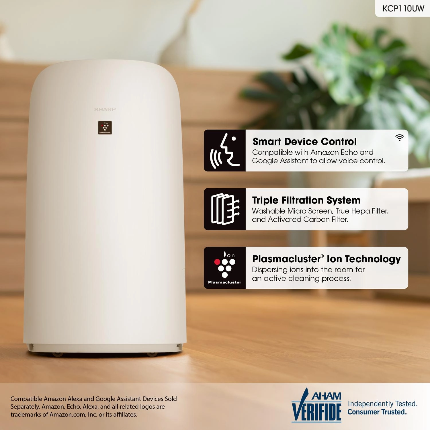 Sharp KCP110UW Sharp Smart Plasmacluster Ion Air Purifier With True Hepa   Humidifier For Extra Large Rooms