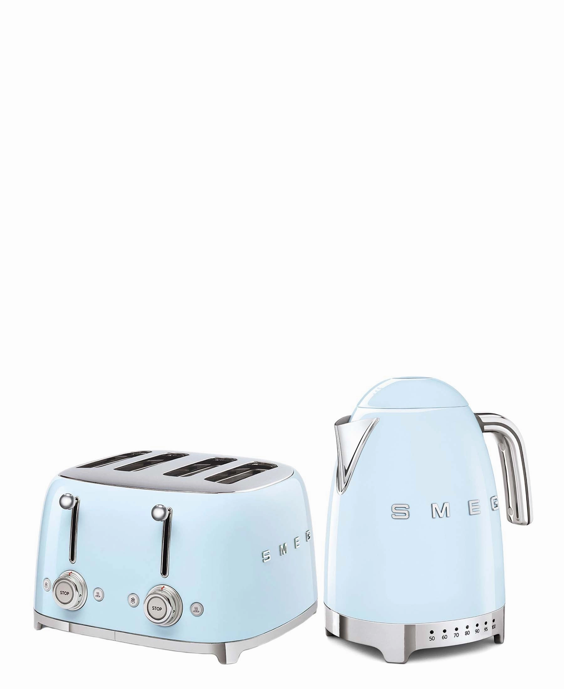 Smeg Retro 4 Slice Square Toaster & Variable Kettle Combo - Blue