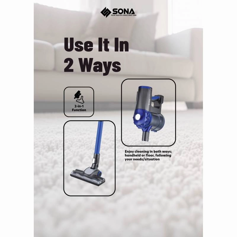 Sona Cordless Vacuum Cleaner, 250Watts, Blue
