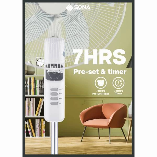 Sona Stand Fan 16Inch, 4Speed, White