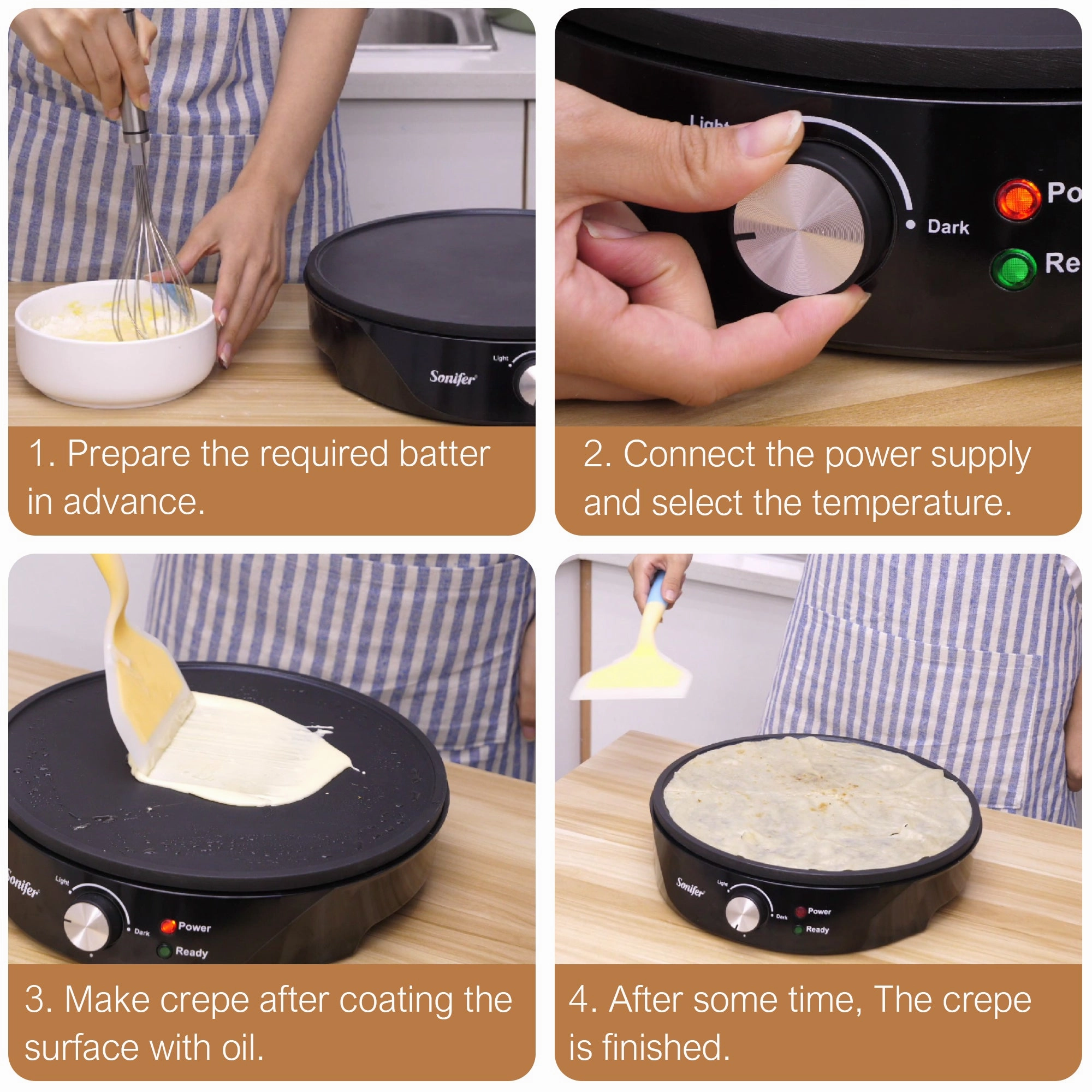 Sonifer Crepe Maker | 1200W | Non-stick Coating | Cool-touch