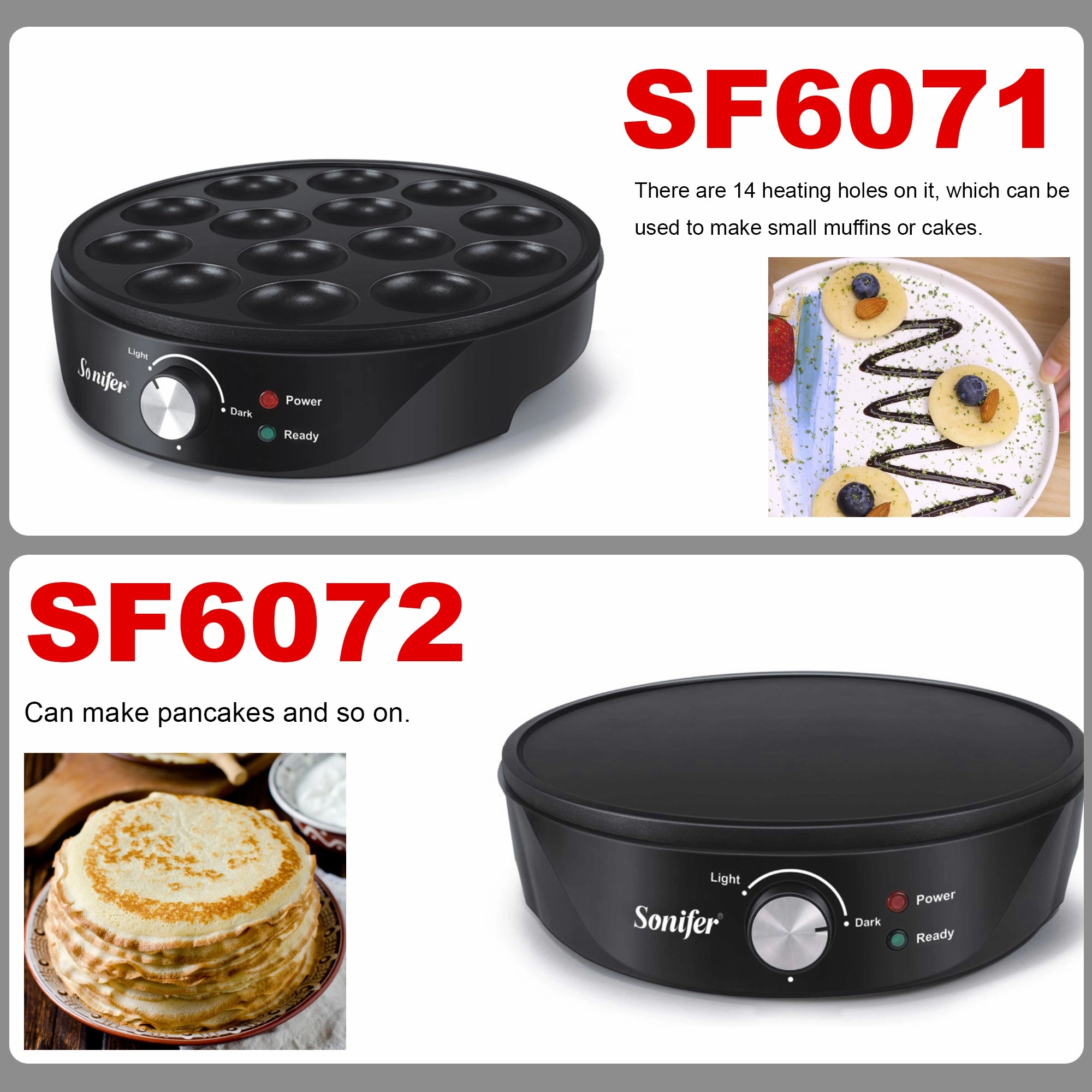 Sonifer Crepe Maker | 1200W | Non-stick Coating | Cool-touch