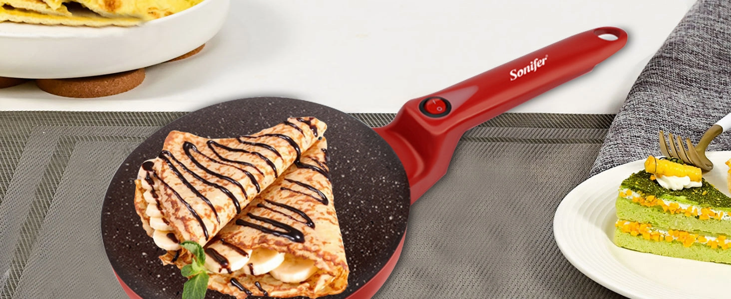 Sonifer Crepe Maker | 20cm Cooking Plate | Non-stick | Switch with Indicator | Hanging Handle