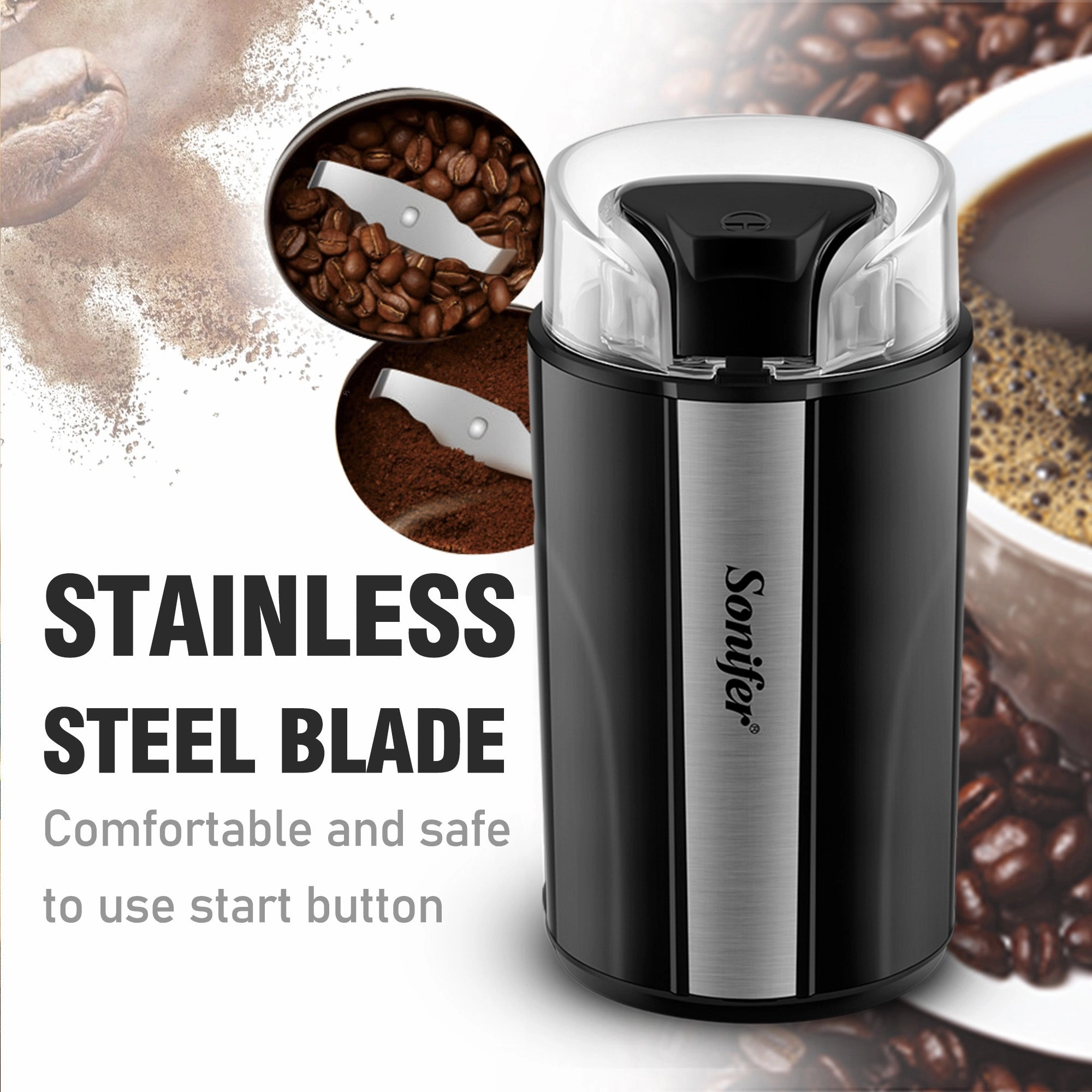 Sonifer Electric Coffee Grinder | Stainless Steel Blade | 75g  Capacity
