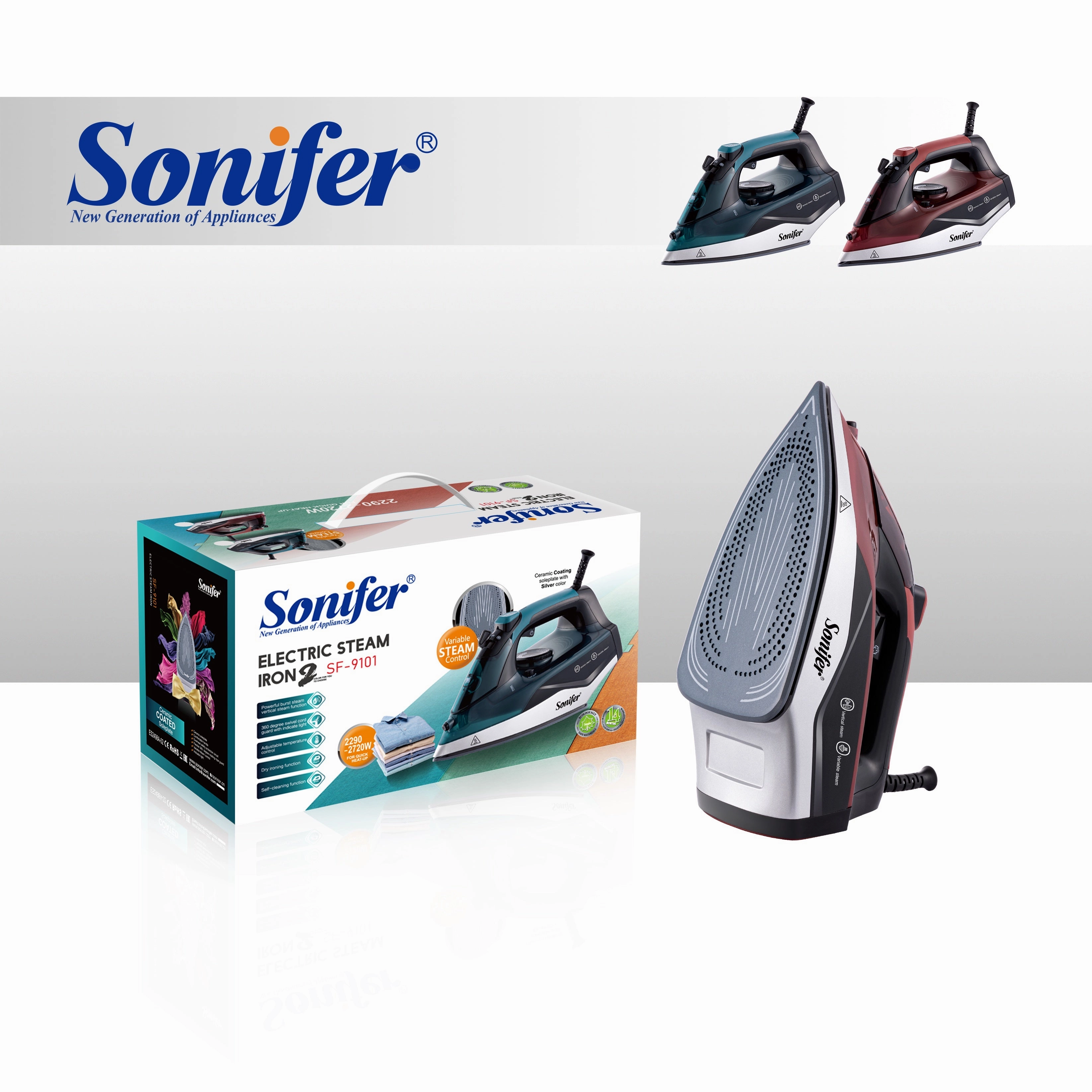Sonifer Steam Iron | Adjustable Temp Control | 340ml Water Tank | Ceramic Soleplate