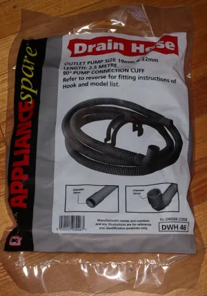 Universal 2.5mtr Dishwasher Outlet Hose with Rightangled End. - Part # DWH046