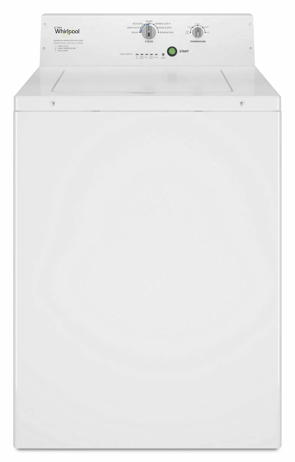 Whirlpool CAE2795FQ Commercial Top-Load Washer, Non-Vend White