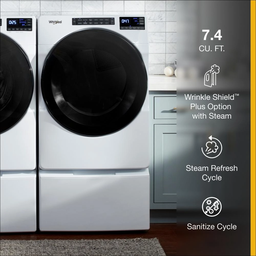 Whirlpool WGD6605MW 7.4 Cu. Ft. Gas Wrinkle Shield Dryer With Steam